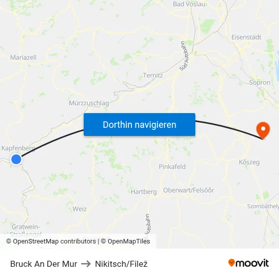 Bruck An Der Mur to Nikitsch/Filež map