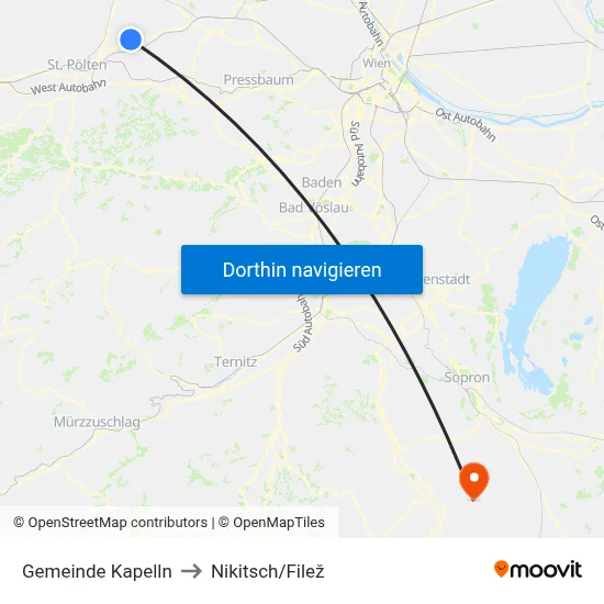 Gemeinde Kapelln to Nikitsch/Filež map