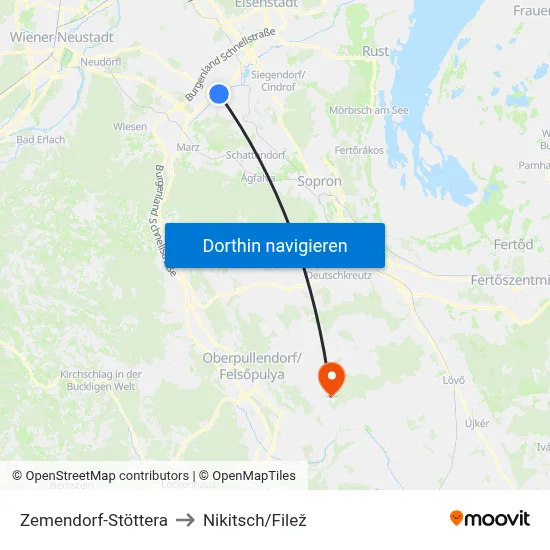 Zemendorf-Stöttera to Nikitsch/Filež map