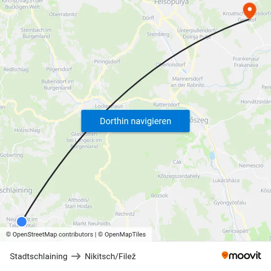 Stadtschlaining to Nikitsch/Filež map