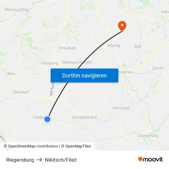 Riegersburg to Nikitsch/Filež map