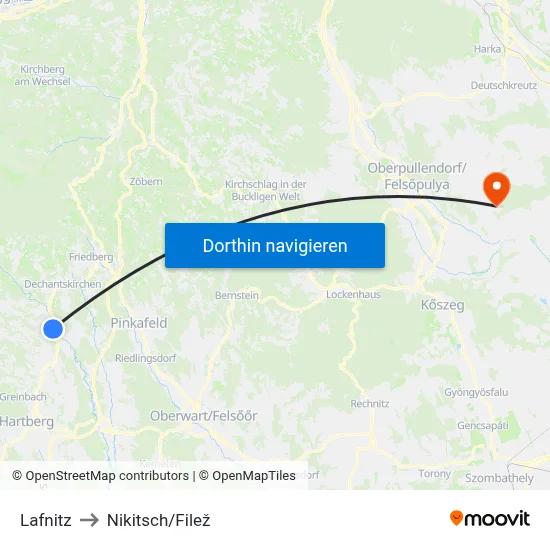 Lafnitz to Nikitsch/Filež map