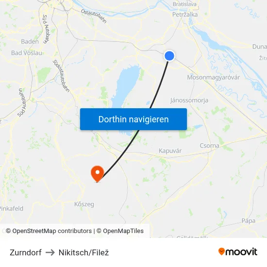 Zurndorf to Nikitsch/Filež map