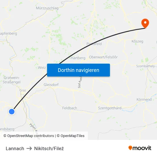 Lannach to Nikitsch/Filež map