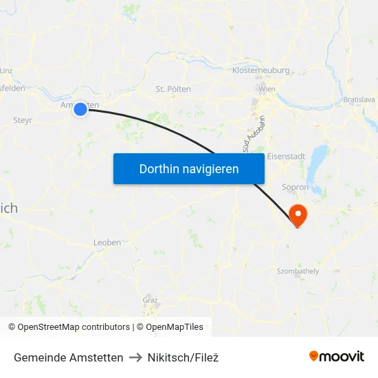 Gemeinde Amstetten to Nikitsch/Filež map