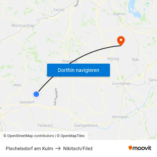 Pischelsdorf am Kulm to Nikitsch/Filež map