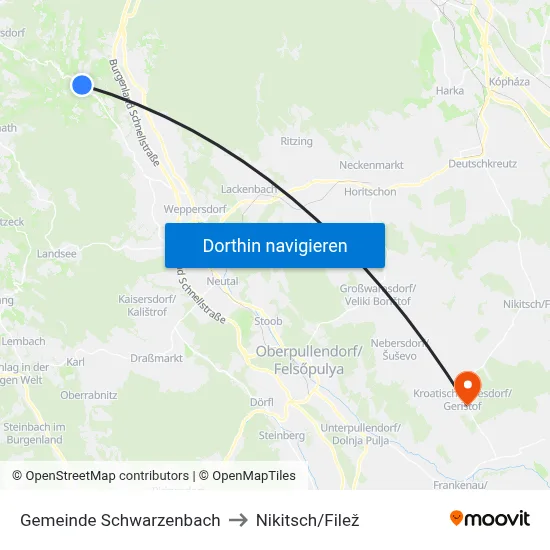 Gemeinde Schwarzenbach to Nikitsch/Filež map