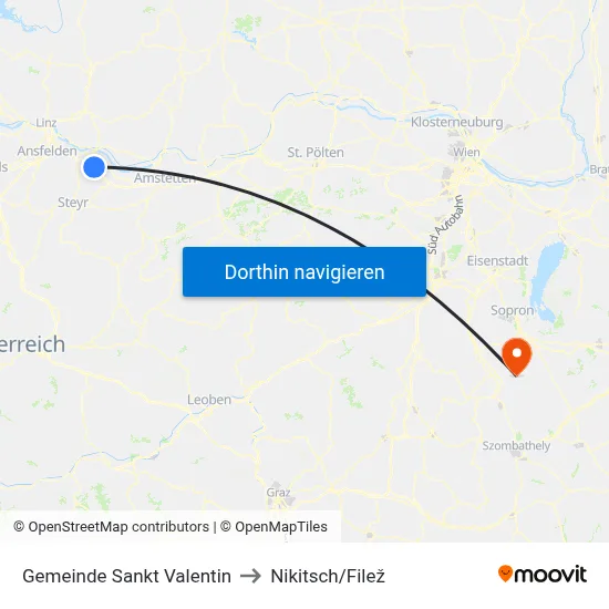 Gemeinde Sankt Valentin to Nikitsch/Filež map