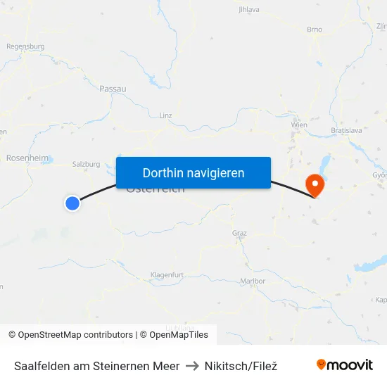 Saalfelden am Steinernen Meer to Nikitsch/Filež map