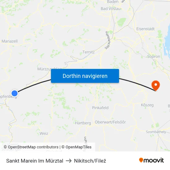 Sankt Marein Im Mürztal to Nikitsch/Filež map