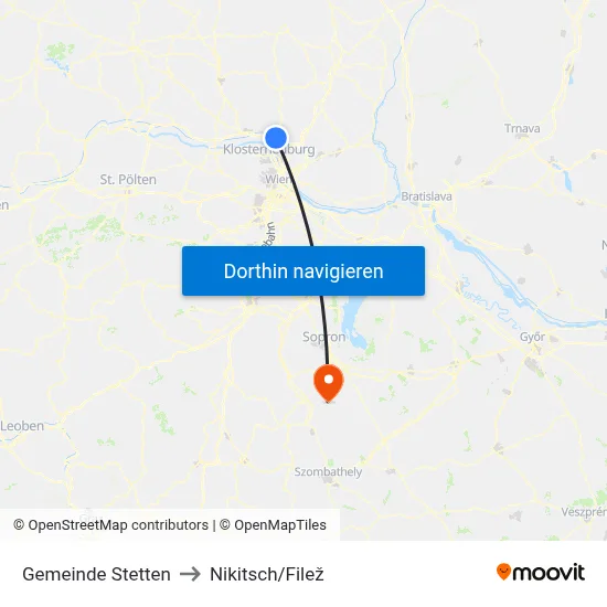 Gemeinde Stetten to Nikitsch/Filež map