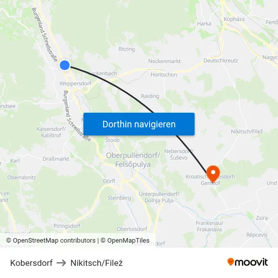 Kobersdorf to Nikitsch/Filež map