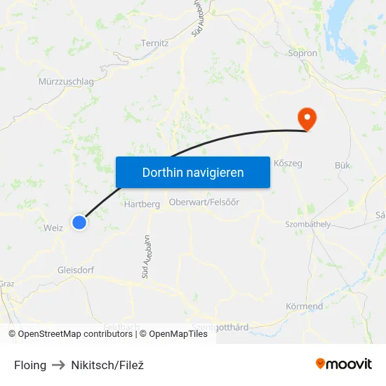 Floing to Nikitsch/Filež map