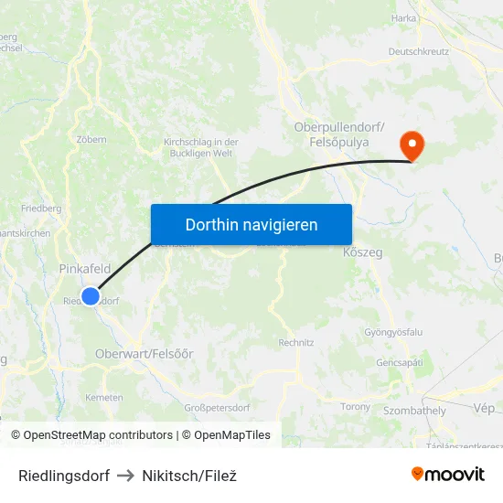 Riedlingsdorf to Nikitsch/Filež map