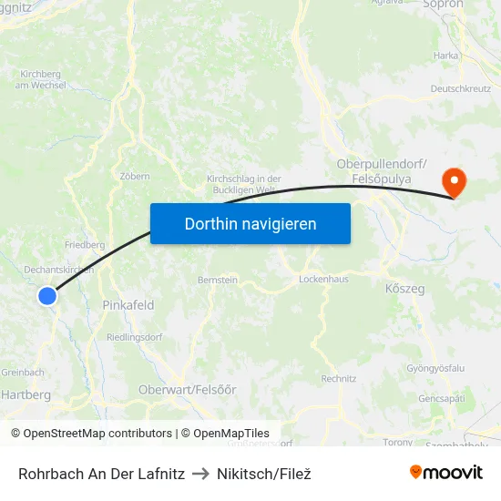 Rohrbach An Der Lafnitz to Nikitsch/Filež map
