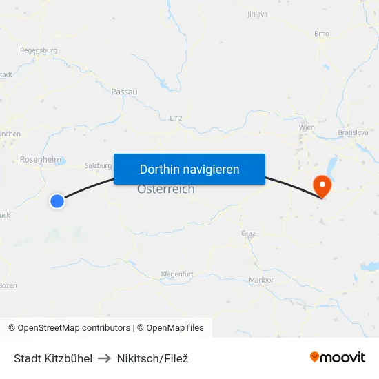 Stadt Kitzbühel to Nikitsch/Filež map