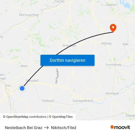 Nestelbach Bei Graz to Nikitsch/Filež map