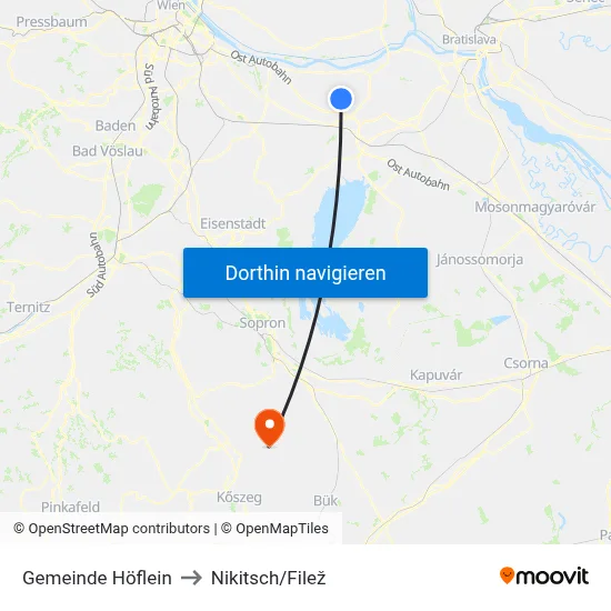 Gemeinde Höflein to Nikitsch/Filež map