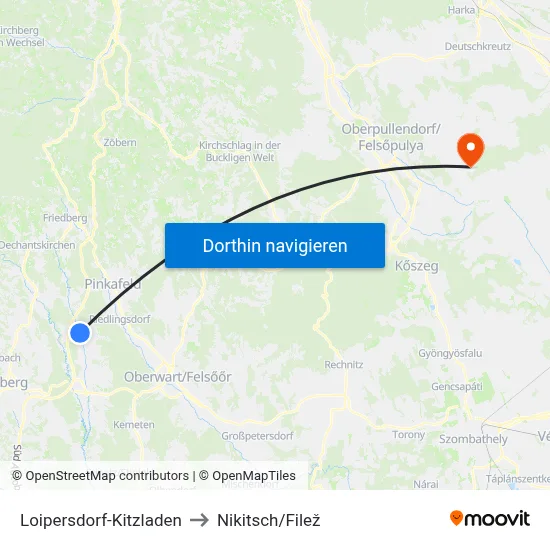 Loipersdorf-Kitzladen to Nikitsch/Filež map