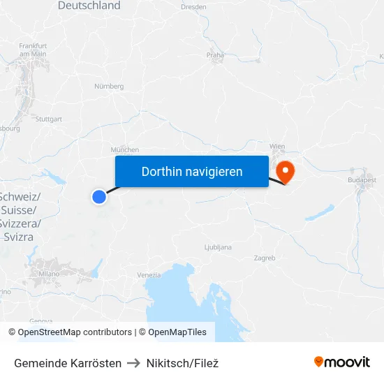 Gemeinde Karrösten to Nikitsch/Filež map