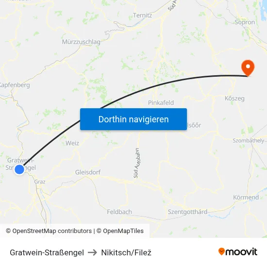 Gratwein-Straßengel to Nikitsch/Filež map