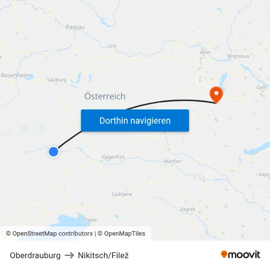 Oberdrauburg to Nikitsch/Filež map