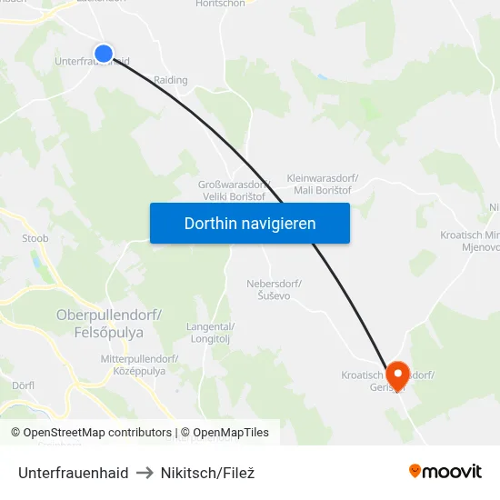 Unterfrauenhaid to Nikitsch/Filež map