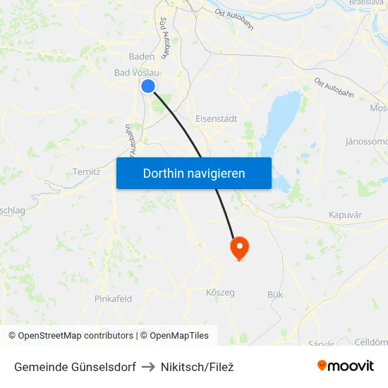 Gemeinde Günselsdorf to Nikitsch/Filež map