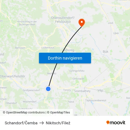 Schandorf/Čemba to Nikitsch/Filež map