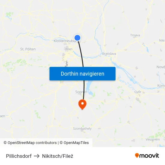 Pillichsdorf to Nikitsch/Filež map