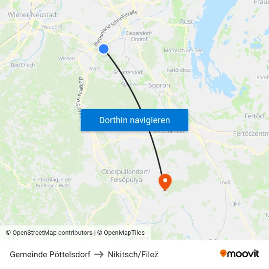 Gemeinde Pöttelsdorf to Nikitsch/Filež map
