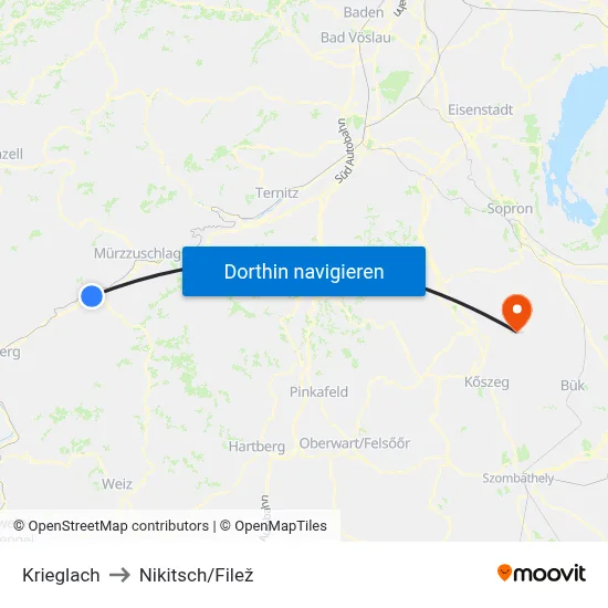 Krieglach to Nikitsch/Filež map