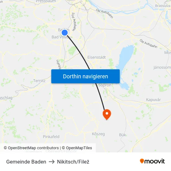 Gemeinde Baden to Nikitsch/Filež map