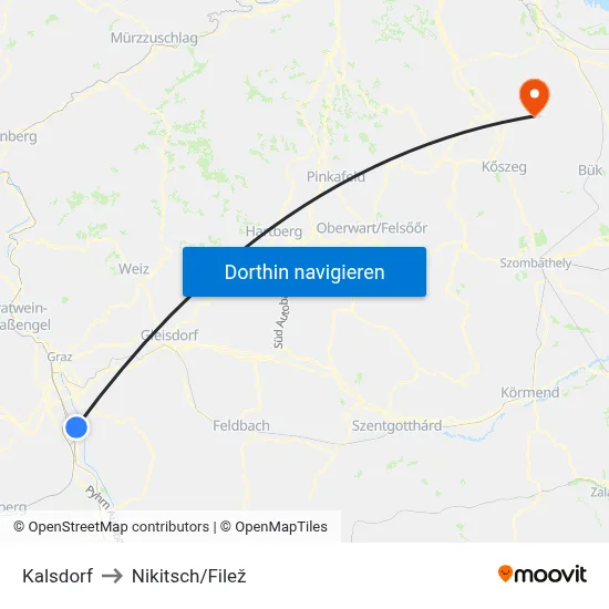 Kalsdorf to Nikitsch/Filež map