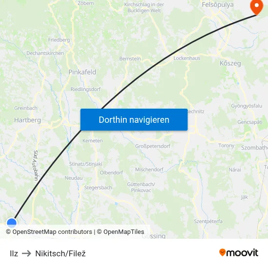 Ilz to Nikitsch/Filež map