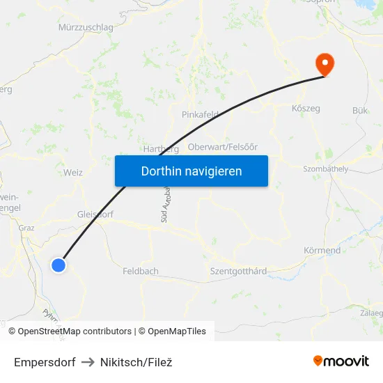 Empersdorf to Nikitsch/Filež map