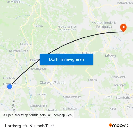 Hartberg to Nikitsch/Filež map