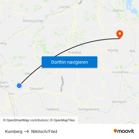 Kumberg to Nikitsch/Filež map