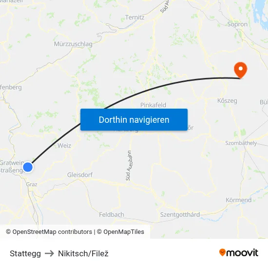 Stattegg to Nikitsch/Filež map
