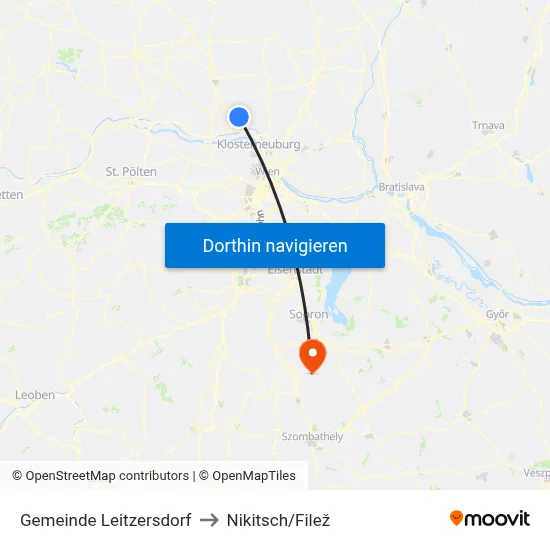 Gemeinde Leitzersdorf to Nikitsch/Filež map