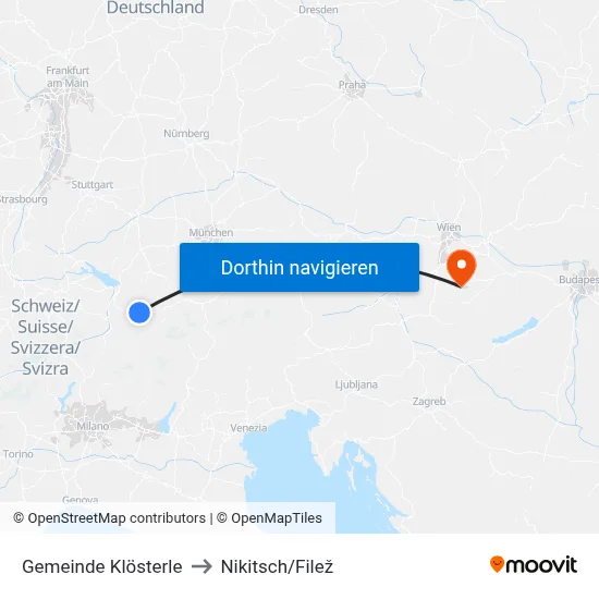 Gemeinde Klösterle to Nikitsch/Filež map