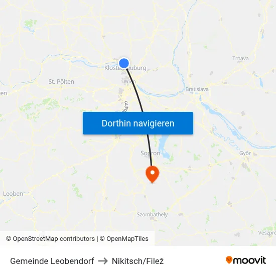Gemeinde Leobendorf to Nikitsch/Filež map