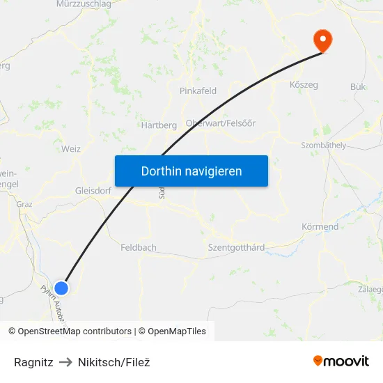 Ragnitz to Nikitsch/Filež map
