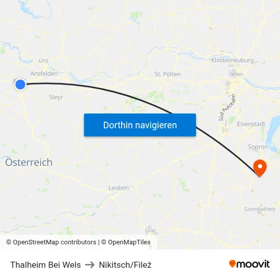 Thalheim Bei Wels to Nikitsch/Filež map