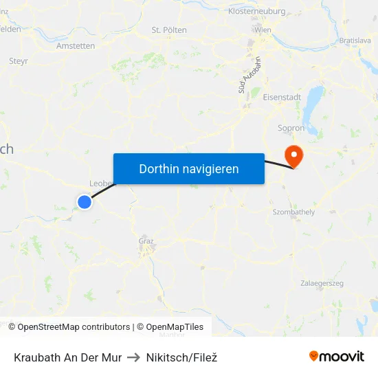 Kraubath An Der Mur to Nikitsch/Filež map