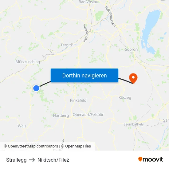 Strallegg to Nikitsch/Filež map