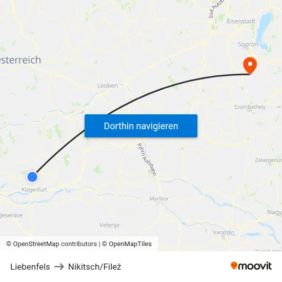 Liebenfels to Nikitsch/Filež map