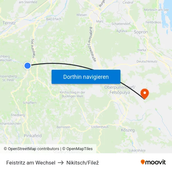 Feistritz am Wechsel to Nikitsch/Filež map