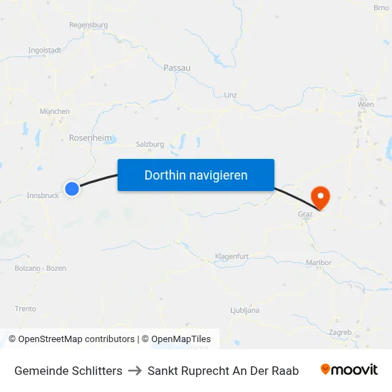 Gemeinde Schlitters to Sankt Ruprecht An Der Raab map