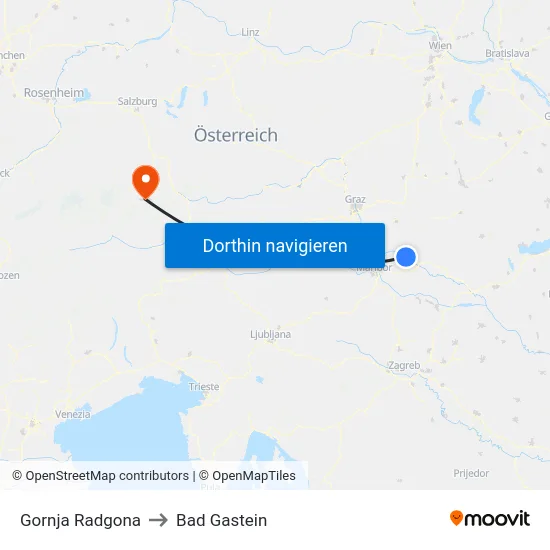 Gornja Radgona to Bad Gastein map